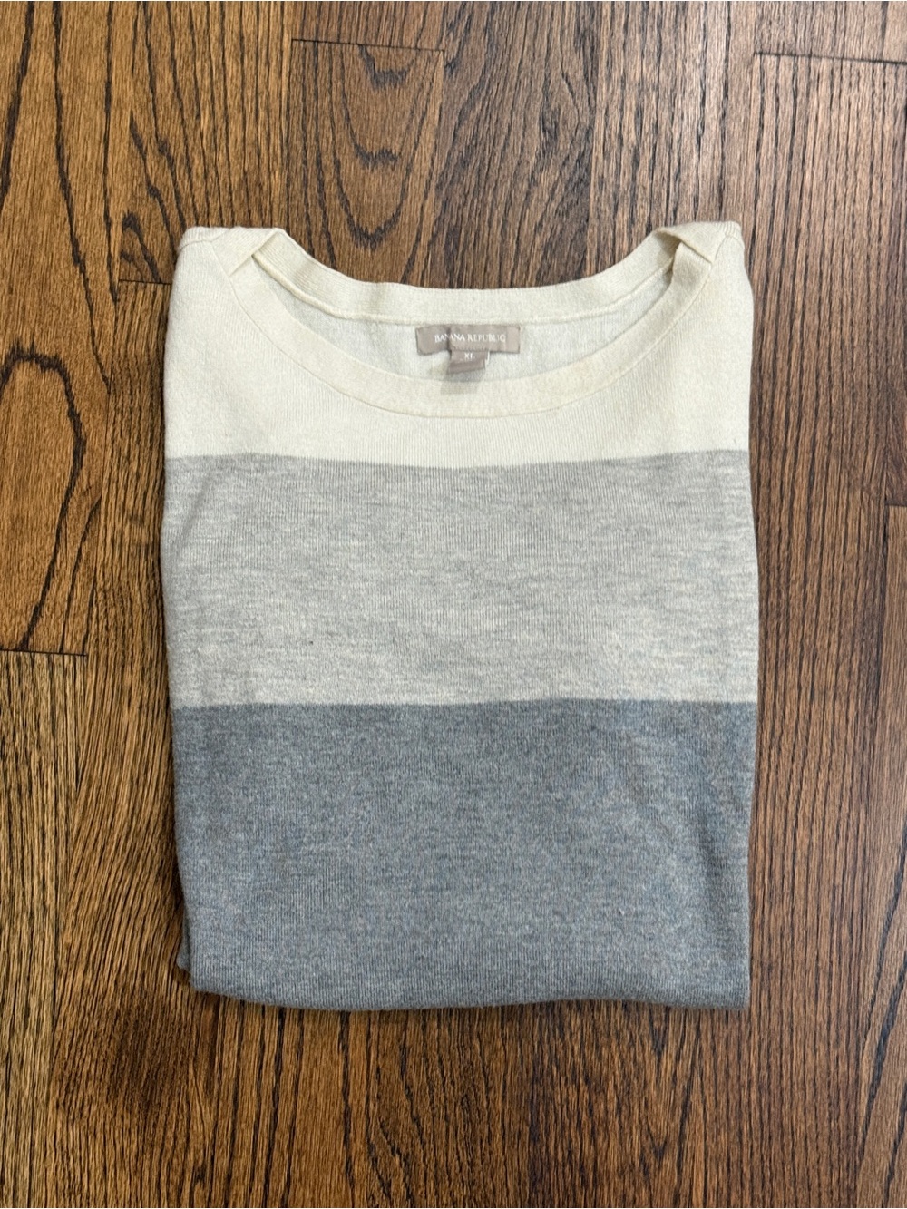 Banana Republic  Block-Stripe Crewneck Sweater in Cream & Gray